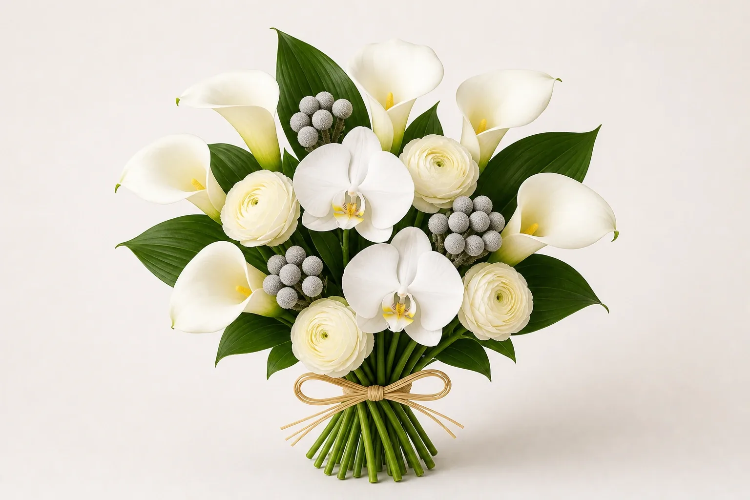 Modern wedding bouquet of callas and orchids