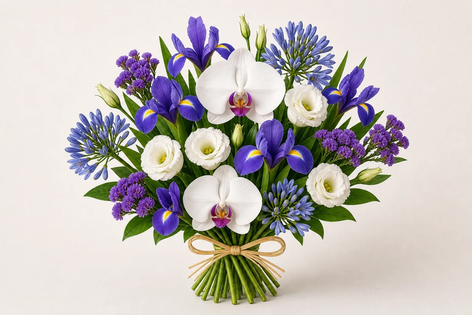 Elegant thank-you bouquet of orchids and irises