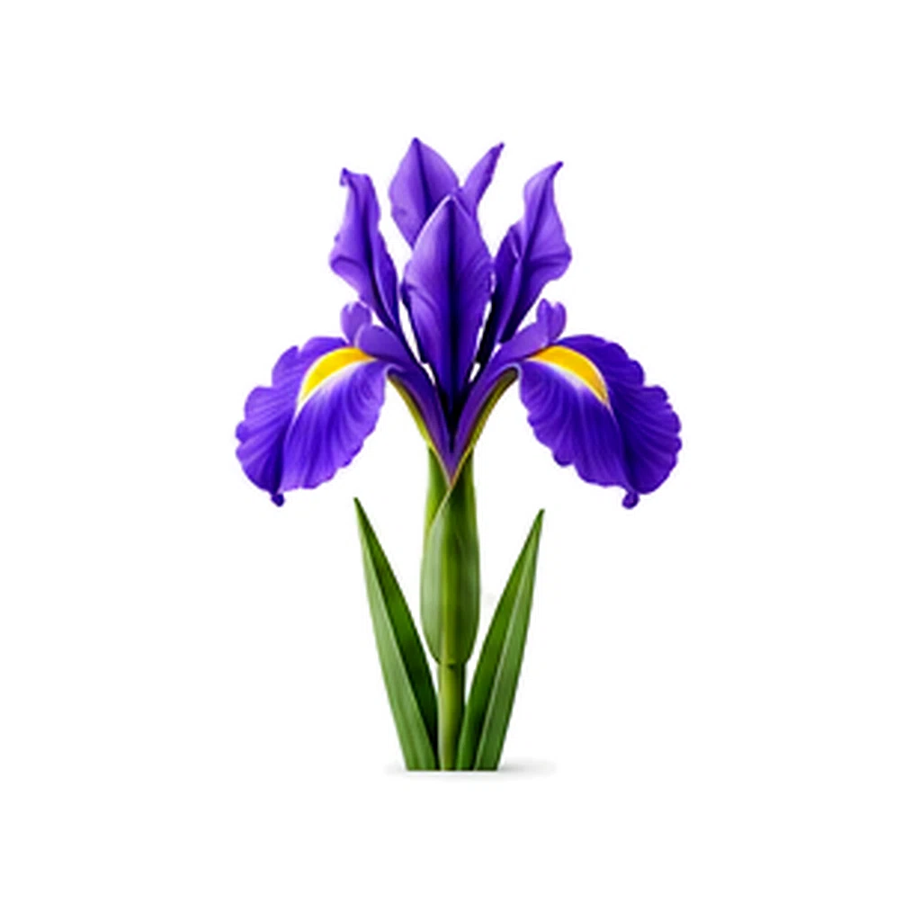 Fotorealistický štúdiový záber kvetu Iris na bielom pozadí bez textu