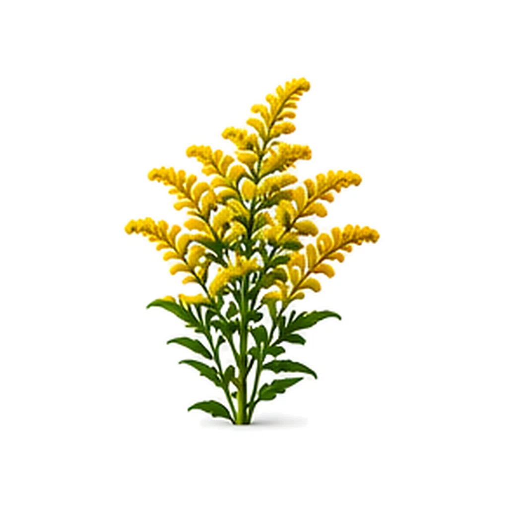 Fotorealistický štúdiový záber kvetu Solidago na bielom pozadí bez textu