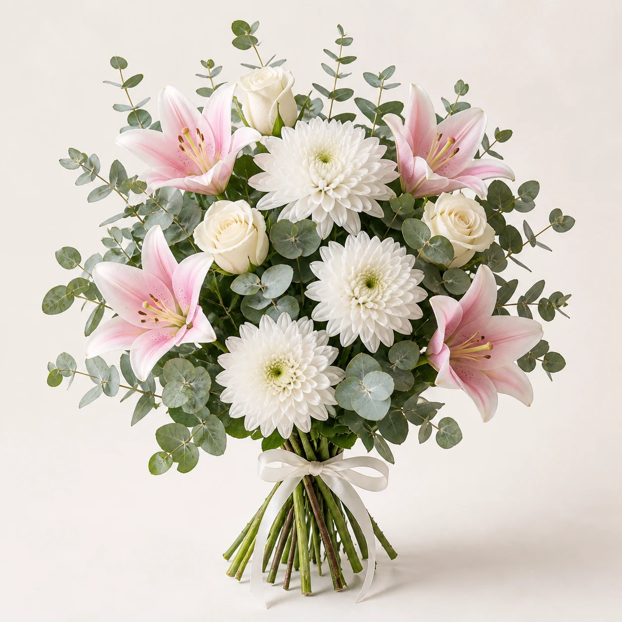 White chrysanthemum sympathy bouquet