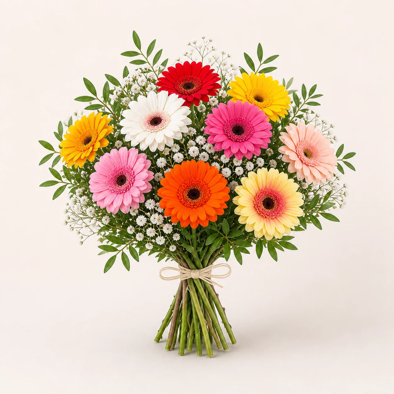 Sweet colorful gerberas with gypsophila
